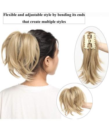 Women Ladies Claw On Ponytail Clip In Hair Extenions 12" Inch Messy Adjustable Wavy Curly Hairpieces Bendable - Ash Blonde(Weight:95g) - Buy Online on GoSupps.com