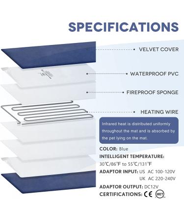 2021 Pet Heating Pad | Temperature Adjustable Anti-Bite Electric Bed Mat for Small/Medium/Large Dogs & Cats | Timer & Waterproof | 29.5'' x 17.7'' Blue - Buy Online on GoSupps.com