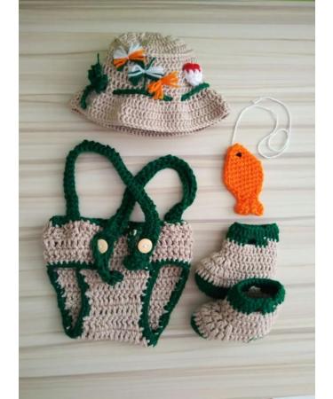 Pinbo Baby Photography Prop Crochet Fishing Fisherman Hat, Diaper, and Shoes Set - Buy Online on GoSupps.com