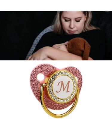Personalized Bling Golden Baby Pacifier - Rhinestone Silicone Pacifier with Clips | Curved Design & Unique 'M' Letter Talent Artifact - Buy Online on GoSupps.com