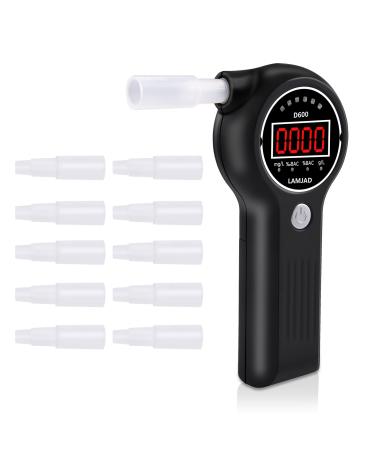 LAMJAD Breathalyser alcohol tester with 10 mouthpieces alarm light and LED display portable alcohol tester for personal and professional use D600