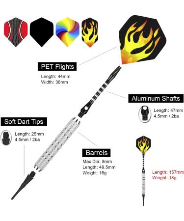 CyeeLife Soft Tip Darts Set 18/22g - Professional Plastic Darts for Electronic Dartboard | 15/18 Packs with Extra Points, Tool, Aluminium Shafts, and Flights - Buy Online on GoSupps.com