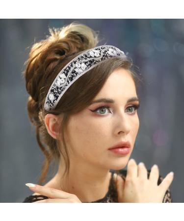 Flayem Rhinestone Headband Sparkly Crystal Headband Glitter Paddle Wide Hairband Gorgeous Banquet Hair Hoop Accessories for Women and Girls (Black White) - Buy Online on GoSupps.com