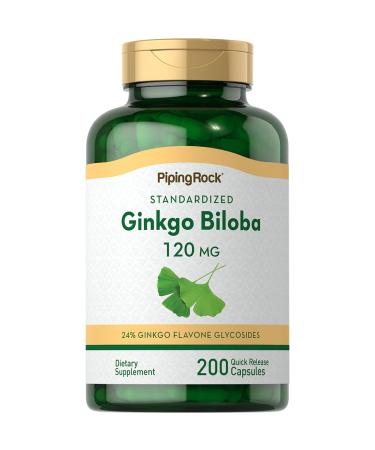 Piping Rock Ginkgo Biloba Supplements 120mg | 200 Capsules | Standardized Extract | Non-GMO Gluten Free