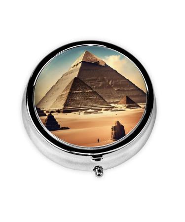 Dreaming of The Pyramids of Khufuround Pill Box 3 Compartment Round Pill Box Organizer Portable Travel Pill Box for Traveling.
