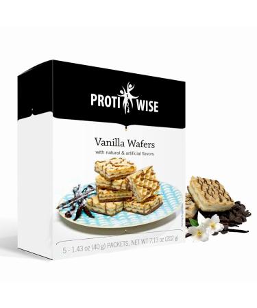 ProtiWise High Protein Wafers | Vanilla | 15g Protein Per Serving Low Carb Low Sugar High Fiber Snack | Gluten-Free Keto-Friendly Diet for Hunger Control & Weight Loss | 5/Box