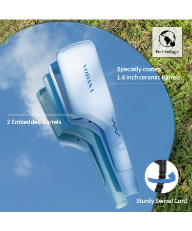 VODANA Professional Triple Flow Ceramic Hair Waver | Easy Beach Waves | Double Barrel Wave Iron for Deep Waves | 1.6 Inch Creamy Blue - Buy Online on GoSupps.com