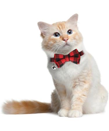BANMODER Cat Collar Breakaway with Cute Bow Tie and Bell - Personalized Plaid & Flower Patterns - Adjustable Kitten Safety Collars - 1 or 2 Pack Gift (Red) - Buy Online on GoSupps.com