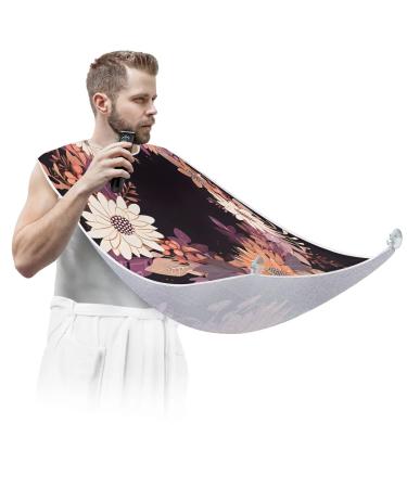 Flower Circle Vintage Beard Bib Hair Catcher Men Shaving Catcher Non-Stick Beard Trimmer Catcher with 2 Suction Hooks Haircut Salon Cape Apron Birthday Gift for Father Husband Him
