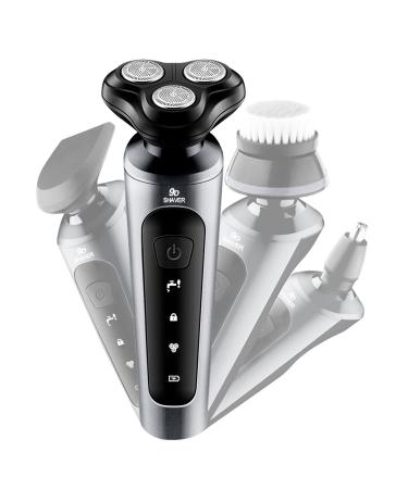 4 in 1 Electric Razor for Men Rechargeable Portable Shaver Rotary with USB Cordless Face Shaver Grooming Kit for Shaving Gifts for Husband Dad Boyfriend(Grey)