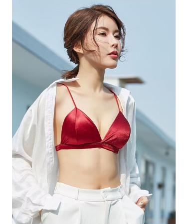 Shop XWSM Girls Teen Women Triangle Cup Bra - Soft Silk Satin Bralette for Small Breasts (40-65kg) in Pink | Comfortable Underwear - Buy Online on GoSupps.com
