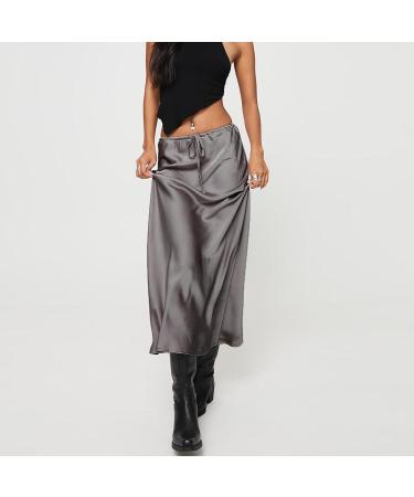 Shop Women's Winter Boho Skirt | Elastic High Waist A-Line Casual Skirt - Flowy Gray Design - Buy Online on GoSupps.com