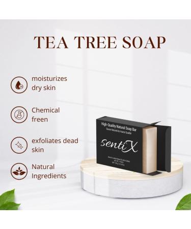 Tea Tree Soap Bar - Rejuvenates & Moisturizes Dry Skin | Soothes Burns & Insect Bites | Exfoliating Natural Disinfectant | 120g - Buy Online on GoSupps.com