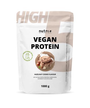 Vegan protein - Hazelnut cookie - vegan protein powder without sucralose and soy - protein powder made of rice peas hemp buckwheat and pumpkin seeds - 1kg protein powder hazelnut