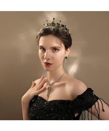 Green Baroque Queen Crown - Vintage Bride Tiara for Women | Fineder Princess Hair Accessory for Prom - Buy Online on GoSupps.com