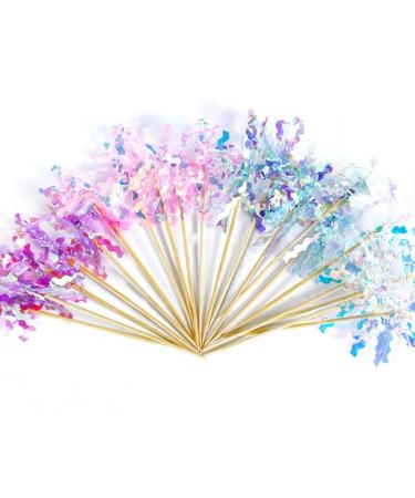 Leadigol 40PCS Multicolored Fireworks Dessert Cupcake Topper Glitter Baking Ornaments Fireworks Tassels Wedding Party Cake Decoration Party Supplies