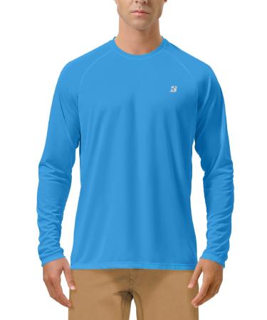 Roadbox Mens UPF 50+ UV Sun Protection Shirts Outdoor Long Sleeve Fishing T-Shirt for Hiking Swimming Rash Guard Campanula Blue Large