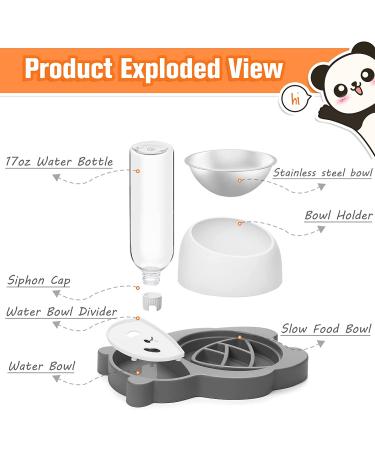 Elevated Tilted Cat Food and Water Bowl Set with Automatic Dispenser - Grey-Stainless Steel - Buy Online on GoSupps.com