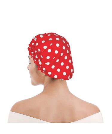 Red White Polka Dot Shower Cap | Double Layer Bath Cap | Adjustable Elastic Band | Stylish for Women - Buy Online on GoSupps.com