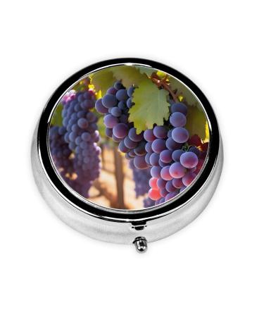 Desert Grapesround Pill Box 3 Compartments Round Pill Box Organizer for Purse Or Pocket &*Portable Travel Pill Box