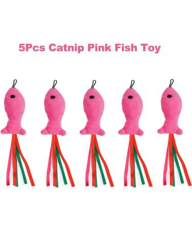 5Pcs Catnip Toy Set - Interactive Pink Fish & Feather Teaser for Kittens | Catnip Filled Plush Toys for Teething Chew Cat Wand Accessories - Buy Online on GoSupps.com