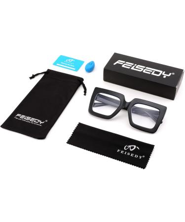 FEISEDY Fashion Oversized Blue Light Glasses for Women - Anti Fatigue Thick Square Computer Eyewear B2381 Black - 50mm - Buy Online on GoSupps.com