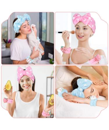 Shintop 6 Pcs Face Wash Headband and Wristband Set - Spa Headband & Absorbent Wrist Towels for Face Washing, Skincare, and Makeup - Pink+Light Blue - Buy Online on GoSupps.com