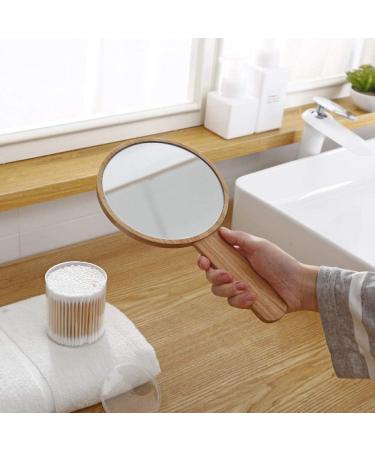 Sooiy HD Handle Makeup Mirror | Solid Wood Portable Shaving & Handheld Beauty Mirror - Buy Online on GoSupps.com