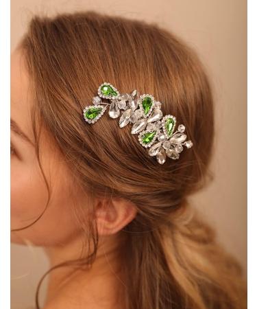 Deniferymakeup Bridal Hair Comb Rhinestone Teardrop Hair Comb Bridal Hair Accessory Crystal Gift for Her Party Headpiece (Silver Green) - Buy Online on GoSupps.com