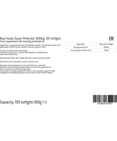 Now Foods Super Primrose 1300mg 120 Softgels - Lab-Tested, Soy Free, Gluten Free, Non-GMO - Buy Online on GoSupps.com