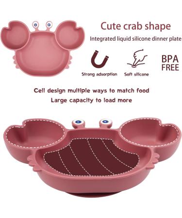 Qshare Toddler Plate BPA-Free Portable Suction Plate for Kids Dishwasher & Microwave Safe Silicone Placemat - 9x6x1.4 inch (Crab-mauve) - Buy Online on GoSupps.com