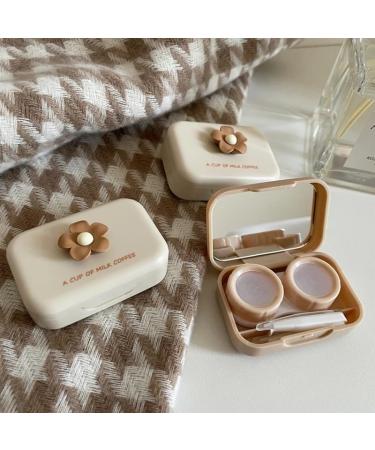 Kchycv Milk Tea Frosted Lens Case - Portable Contact Lens Container Travel Set for Women - Coffee Flower Color - Buy Online on GoSupps.com