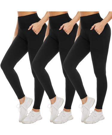 NEW YOUNG 3 Pack Leggings with Pockets for Women High Waisted Tummy Control Workout Yoga Pants 3 Pack Black/Black/Black Large-X-Large