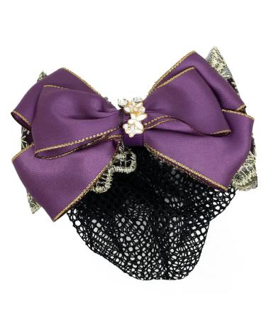 URFEDA Women's Rhinestone Satin Bow Professional Hair Clip Bowknot Snood Net Hair Clip Bun Cover with Hair Clip Hair Net Bowknot Decor French Hair Clip Women Hair Accessories Purple