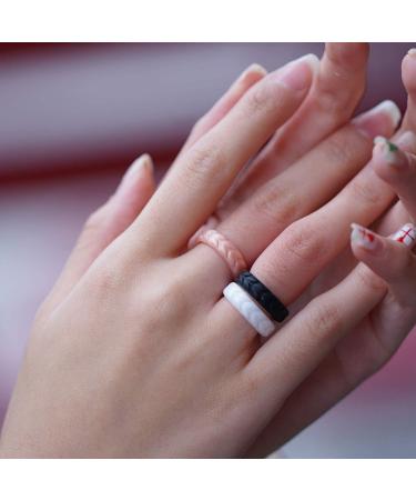 Zollen Olive Leaves Silicone Wedding Rings for Women - Stackable Rubber Bands in Rose Gold, Pearl White, Black, and Marble - Hypoallergenic Silicone - Size 6 (16.5mm) - Buy Online on GoSupps.com