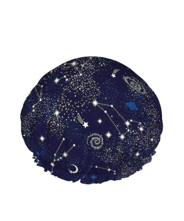 AOYEGO Constellation Shower Head Cap Stars Moon Planet Space Galaxy Universe Bath Hats for Women Men Girls Long Hair Large Waterproof Reusable Caps One Size Multi-D254