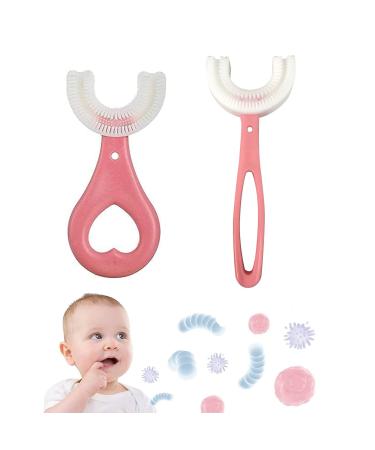 2Pcs Kids U- Shaped Toothbrush Manual Toothbrush Oral Cleaning Tools for Children Training Teeth Cleaning Whole Mouth Toothbrush 360 Oral Teeth Cleaning Design for Toddlers and Children (Pink)