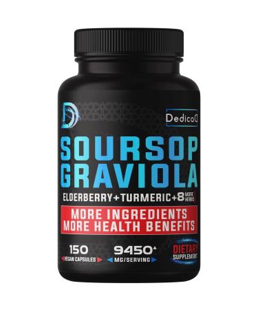 11in1 Graviola Soursop Leaves Capsules 9450mg for 5 Months Supply with Soursop Fruit Elderberry Turmeric Ginger Milk Thistle Cranberry & More - Mood Immune & Body Health - 150 Vegan Capsules - Buy Online on GoSupps.com