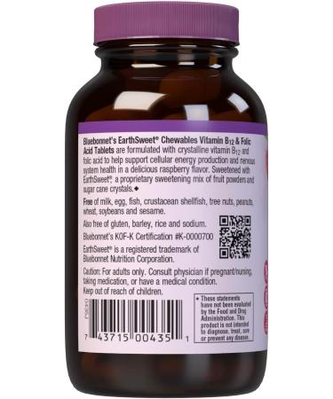 Buy Bluebonnet Nutrition B12 & Folic Acid Chewable Tablets - Cream Raspberry, 180 Count - Buy Online on GoSupps.com