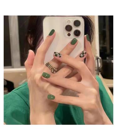 24 Pieces Removable Artificial Nails - Short Green Grilles with Flower Stickers | Stylish Square Nail Tips for Effortless Beauty - Buy Online on GoSupps.com