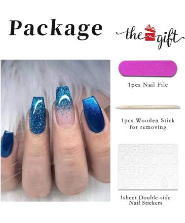 Blue Sequin Press On Nails Medium for Women - Full Cover Tips for Salon Perfect Manicure - Buy Online on GoSupps.com