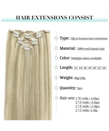 Doores Clip In Extensions - Real Hair Ash Blonde Highlights 14 Inch (35cm) 120g Remy Hair 7 Pieces - Natural Straight Extensions - Buy Online on GoSupps.com