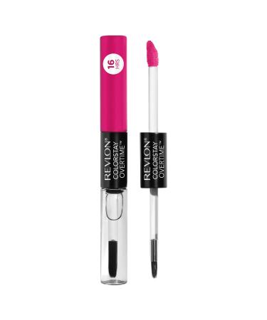 Liquid Lipstick with Clear Lip Gloss by Revlon  ColorStay Face Makeup  Overtime Lipcolor  Dual Ended with Vitamin E in Pink  All Night Fuchsia (470)  0.07 Oz