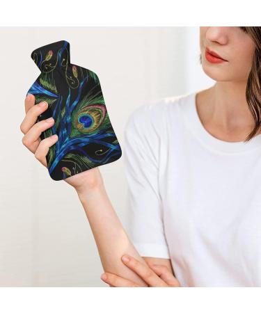 Shop Peacock Feathers Hot Water Bottle with Plush Cover - Ideal Hand Warmer for Adults & Kids (26.5x15.3cm) | International Shipping Available - Buy Online on GoSupps.com