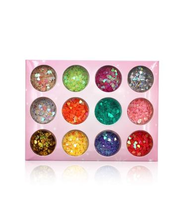 YesLady Nail Art Charms Sequin Heart Shape Glitter Slime Flakes For Nail Face Eye Slime 12 colors 12 Colors Heart Shape Sequin