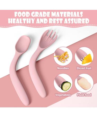 HOTUT Self-Feeding Weaning Spoons Forks 4pcs - Silicone Baby Utensils Set in Pink Yellow - Buy Online on GoSupps.com
