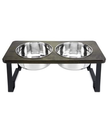 Siooko Elevated Dog Bowls for Large Dogs Medium Small Sized Dog , Wood Raised Dog Bowl Stand with 2 Stainless Steel Dog Bowls, Dog Food Bowl and Dog Water Bowl Non-Slip Feet (7.7" Tall, 58 oz Bowl) 7.7"height_58 oz bowl