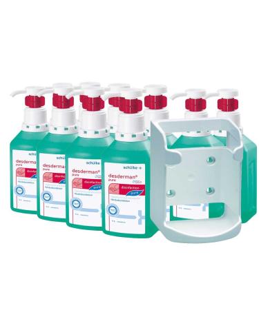 Disinfection set 10x 1000 ml Desderman hyclick hand disinfectant + wall dispenser for square bottles