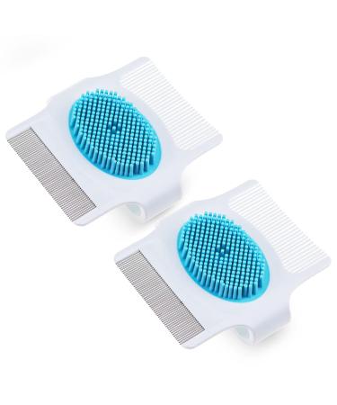 DOERDO 2 Pieces Cradle Cap Brush and Comb 3 in 1 Design Baby Comb for Cradle Cap  Dandruff Cleaning Brush with Soft Rubber Bristles(Blue) 2blue