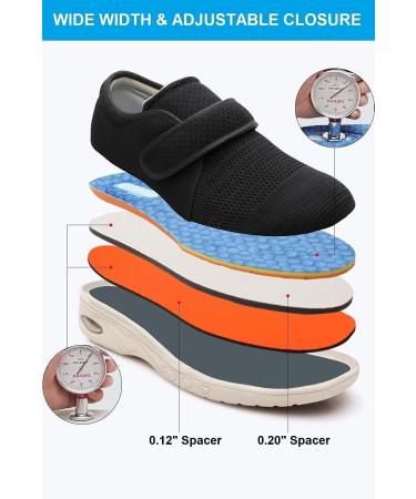 CBMTCR Women's Wide Width Diabetic Shoes - Adjustable Closure, Lightweight (Size 6, Color: Dark Black) - Buy Online on GoSupps.com